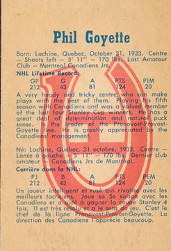 1960-61 Parkhurst #50 Phil Goyette Back