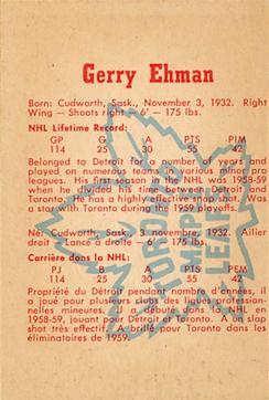 1960-61 Parkhurst #8 Gerry Ehman Back