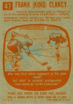 1960-61 Topps #47 King Clancy Back