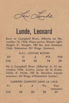 1962-63 Parkhurst #35 Len Lunde Back