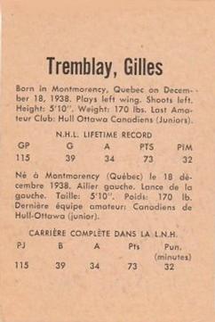 1962-63 Parkhurst #46 Gilles Tremblay Back