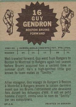 1962-63 Topps #16 Jean-Guy Gendron Back