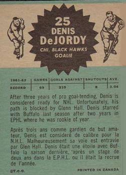 1962-63 Topps #25 Denis DeJordy Back