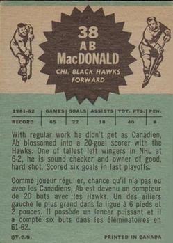 1962-63 Topps #38 Ab McDonald Back