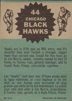 1962-63 Topps #44 Chicago Blackhawks Back