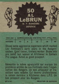 1962-63 Topps #50 Al LeBrun Back
