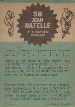 1962-63 Topps #58 Jean Ratelle Back