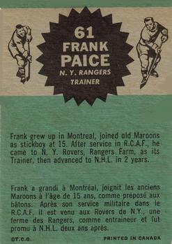 1962-63 Topps #61 Frank Paice Back
