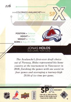 2010-11 SPx #116 Jonas Holos  Back