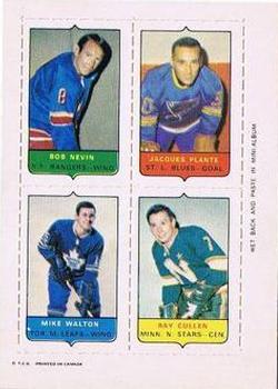 1969-70 O-Pee-Chee - Four-in-One Mini-Cards #NNO Bob Nevin / Jacques Plante / Mike Walton / Ray Cullen Front