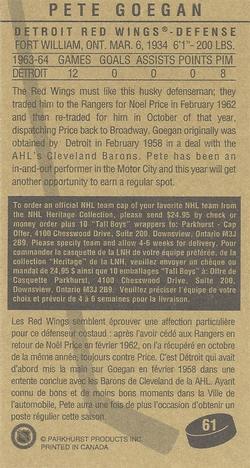 1994-95 Parkhurst Tall Boys 1964-65 #61 Pete Goegan Back