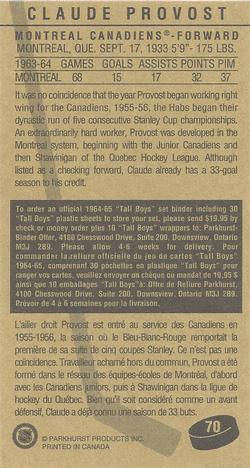 1994-95 Parkhurst Tall Boys 1964-65 #70 Claude Provost Back