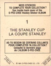 1981-82 O-Pee-Chee Stickers #1 The Stanley Cup Back