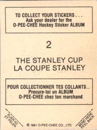 1981-82 O-Pee-Chee Stickers #2 The Stanley Cup Back
