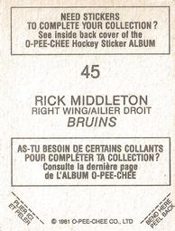 1981-82 O-Pee-Chee Stickers #45 Rick Middleton  Back