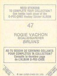 1981-82 O-Pee-Chee Stickers #47 Rogie Vachon Back