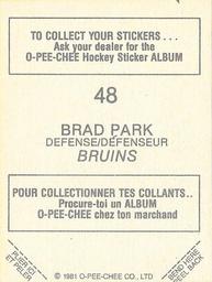 1981-82 O-Pee-Chee Stickers #48 Brad Park  Back