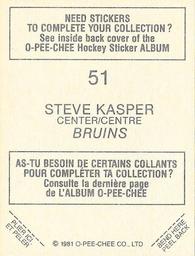 1981-82 O-Pee-Chee Stickers #51 Steve Kasper  Back