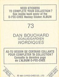 1981-82 O-Pee-Chee Stickers #73 Dan Bouchard  Back