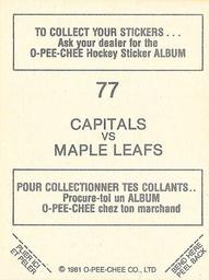 1981-82 O-Pee-Chee Stickers #77 Capitals vs. Maple Leafs  Back