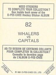 1981-82 O-Pee-Chee Stickers #82 Whalers vs. Capitals  Back