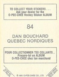 1981-82 O-Pee-Chee Stickers #84 Dan Bouchard  Back