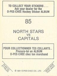 1981-82 O-Pee-Chee Stickers #85 North Stars vs. Capitals  Back