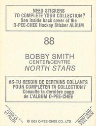 1981-82 O-Pee-Chee Stickers #88 Bobby Smith  Back