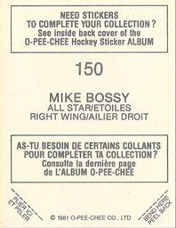 1981-82 O-Pee-Chee Stickers #150 Mike Bossy Back