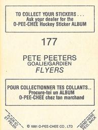 1981-82 O-Pee-Chee Stickers #177 Pete Peeters  Back