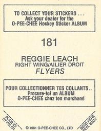 1981-82 O-Pee-Chee Stickers #181 Reggie Leach  Back