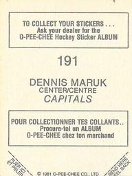 1981-82 O-Pee-Chee Stickers #191 Dennis Maruk  Back