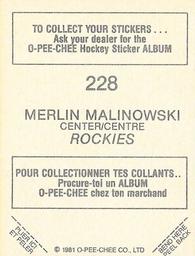 1981-82 O-Pee-Chee Stickers #228 Merlin Malinowski  Back