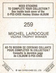 1981-82 O-Pee-Chee Stickers #259 Michel Larocque  Back