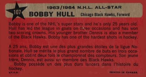 1964-65 Topps #107 Bobby Hull Back