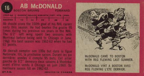 1964-65 Topps #16 Ab McDonald Back