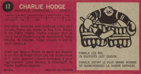 1964-65 Topps #17 Charlie Hodge Back