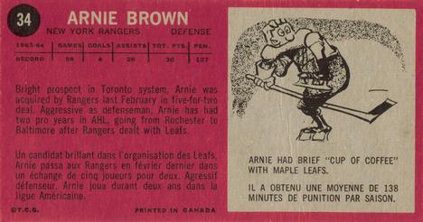 1964-65 Topps #34 Arnie Brown Back