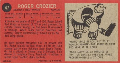 1964-65 Topps #47 Roger Crozier Back