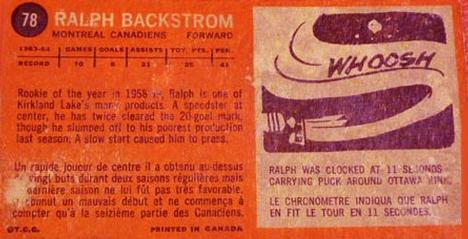 1964-65 Topps #78 Ralph Backstrom Back