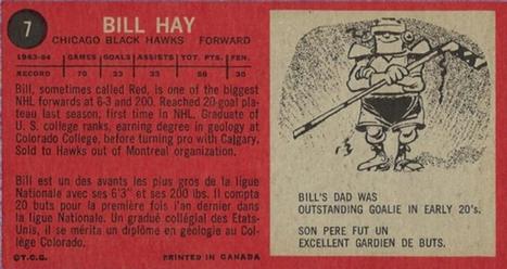 1964-65 Topps #7 Bill Hay Back