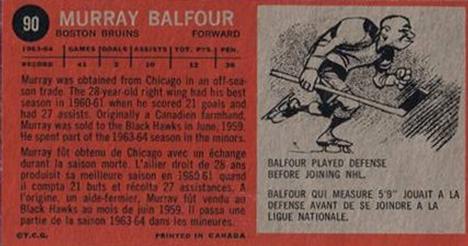 1964-65 Topps #90 Murray Balfour Back