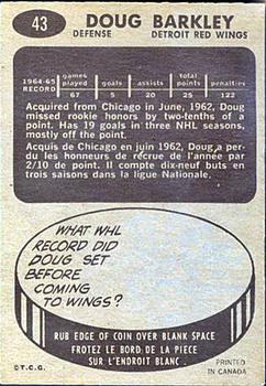 1965-66 Topps #43 Doug Barkley Back