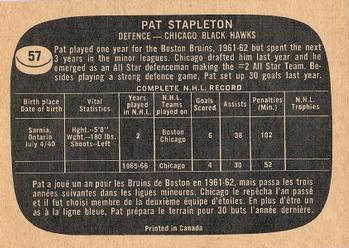 1966-67 Topps #57 Pat Stapleton Back