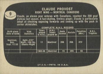 1966-67 Topps USA Test #9 Claude Provost Back
