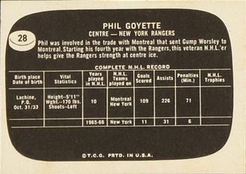 1966-67 Topps USA Test #28 Phil Goyette Back