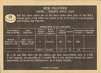 1967-68 Topps #19 Bob Pulford Back