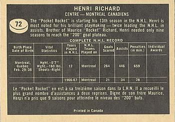 1967-68 Topps #72 Henri Richard Back