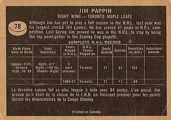 1967-68 Topps #78 Jim Pappin Back