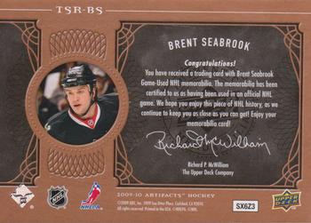 2009-10 Upper Deck Artifacts - Treasured Swatches Retail #TSR-BS Brent Seabrook Back
